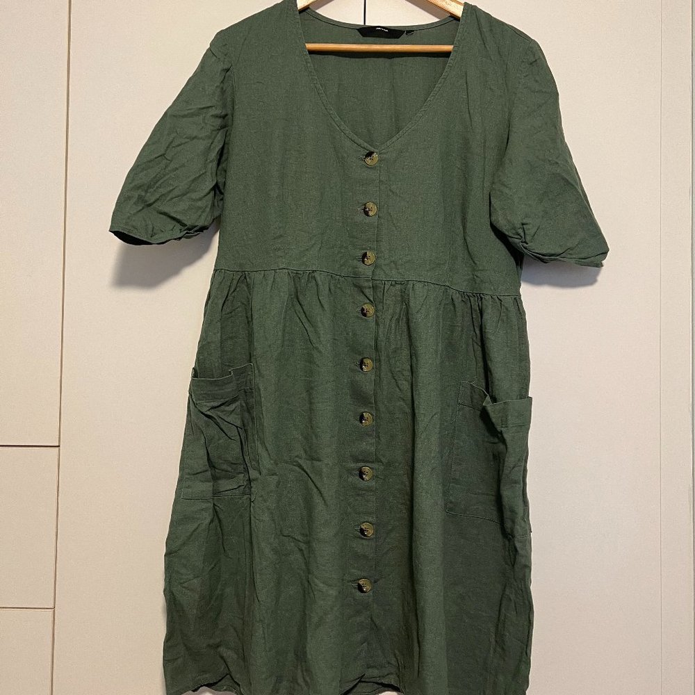 EUC Vero Moda XL Linen Blend Button Front Pockets Dress